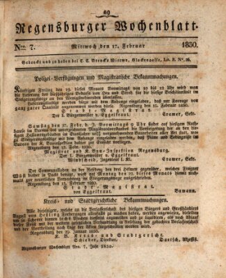 Regensburger Wochenblatt Mittwoch 17. Februar 1830