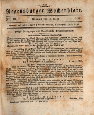 Regensburger Wochenblatt Mittwoch 10. März 1830