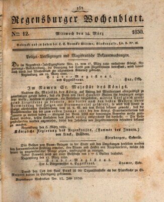 Regensburger Wochenblatt Mittwoch 24. März 1830