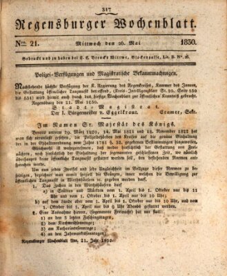 Regensburger Wochenblatt Mittwoch 26. Mai 1830