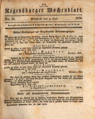 Regensburger Wochenblatt Mittwoch 9. Juni 1830