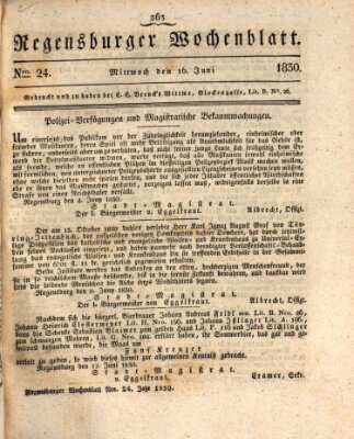 Regensburger Wochenblatt Mittwoch 16. Juni 1830