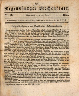 Regensburger Wochenblatt Mittwoch 30. Juni 1830