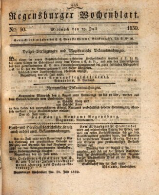 Regensburger Wochenblatt Mittwoch 28. Juli 1830