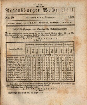 Regensburger Wochenblatt Mittwoch 8. September 1830