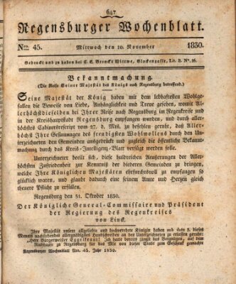 Regensburger Wochenblatt Mittwoch 10. November 1830