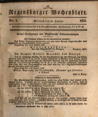 Regensburger Wochenblatt Mittwoch 23. Januar 1833