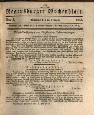 Regensburger Wochenblatt Mittwoch 20. Februar 1833