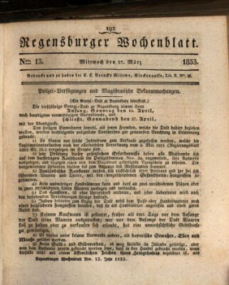 Regensburger Wochenblatt Mittwoch 27. März 1833