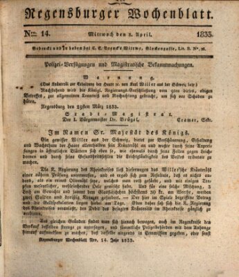 Regensburger Wochenblatt Mittwoch 3. April 1833