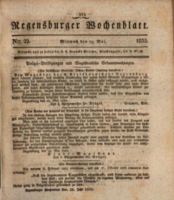 Regensburger Wochenblatt Mittwoch 29. Mai 1833