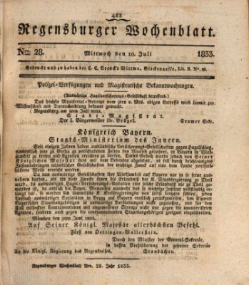 Regensburger Wochenblatt Mittwoch 10. Juli 1833