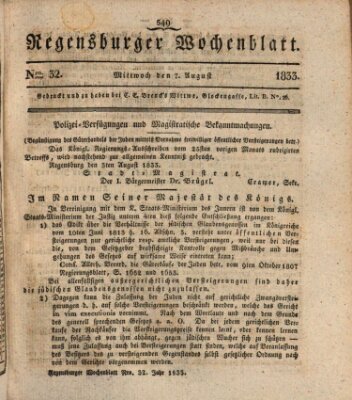 Regensburger Wochenblatt Mittwoch 7. August 1833