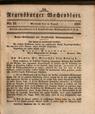 Regensburger Wochenblatt Mittwoch 28. August 1833