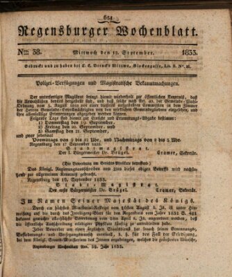 Regensburger Wochenblatt Mittwoch 18. September 1833