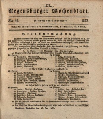 Regensburger Wochenblatt Mittwoch 6. November 1833