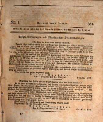 Regensburger Wochenblatt Mittwoch 1. Januar 1834