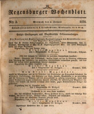 Regensburger Wochenblatt Mittwoch 8. Januar 1834