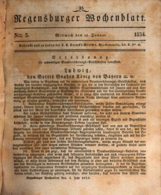 Regensburger Wochenblatt Mittwoch 15. Januar 1834