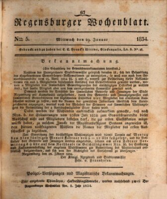 Regensburger Wochenblatt Mittwoch 29. Januar 1834