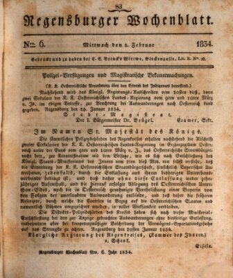 Regensburger Wochenblatt Mittwoch 5. Februar 1834