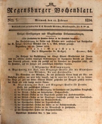 Regensburger Wochenblatt Mittwoch 12. Februar 1834