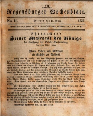 Regensburger Wochenblatt Mittwoch 12. März 1834