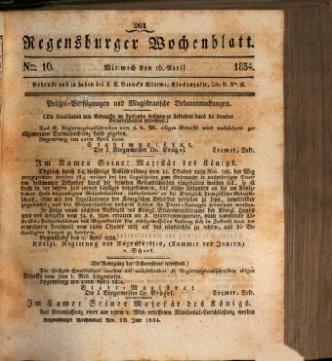 Regensburger Wochenblatt Mittwoch 16. April 1834