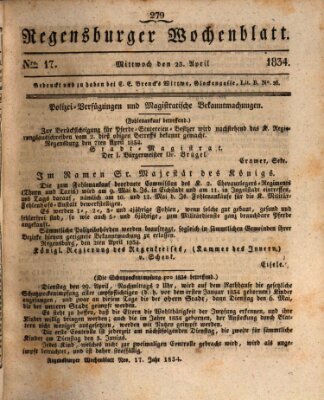 Regensburger Wochenblatt Mittwoch 23. April 1834