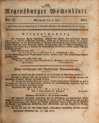 Regensburger Wochenblatt Mittwoch 2. Juli 1834