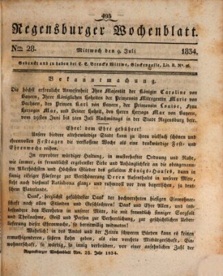 Regensburger Wochenblatt Mittwoch 9. Juli 1834