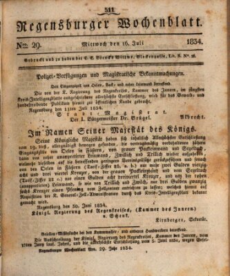 Regensburger Wochenblatt Mittwoch 16. Juli 1834