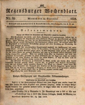 Regensburger Wochenblatt Mittwoch 24. September 1834