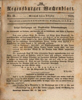 Regensburger Wochenblatt Mittwoch 8. Oktober 1834