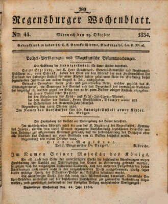 Regensburger Wochenblatt Mittwoch 29. Oktober 1834