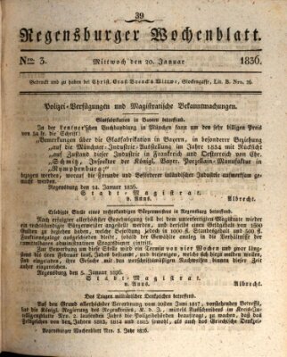 Regensburger Wochenblatt Mittwoch 20. Januar 1836