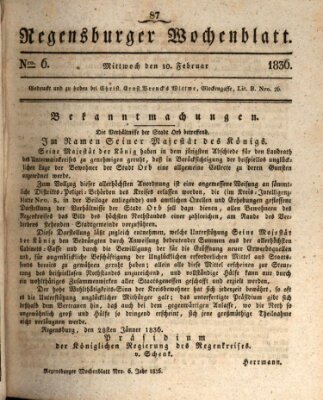 Regensburger Wochenblatt Mittwoch 10. Februar 1836