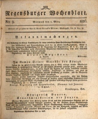 Regensburger Wochenblatt Mittwoch 2. März 1836