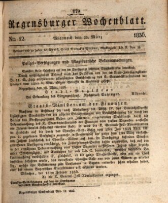 Regensburger Wochenblatt Mittwoch 23. März 1836