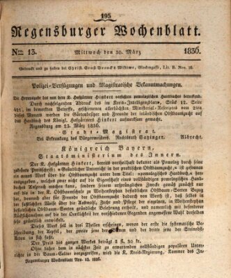 Regensburger Wochenblatt Mittwoch 30. März 1836