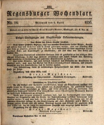 Regensburger Wochenblatt Mittwoch 6. April 1836