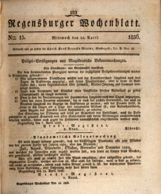 Regensburger Wochenblatt Mittwoch 13. April 1836