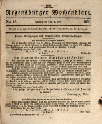 Regensburger Wochenblatt Mittwoch 4. Mai 1836