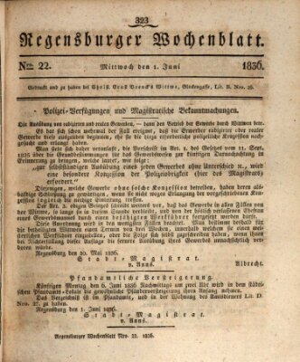 Regensburger Wochenblatt Mittwoch 1. Juni 1836