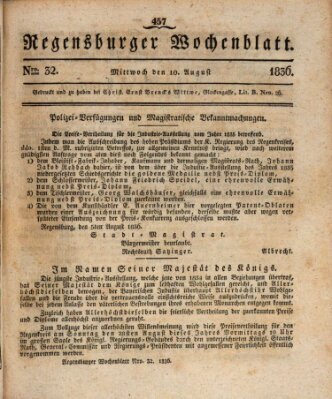 Regensburger Wochenblatt Mittwoch 10. August 1836