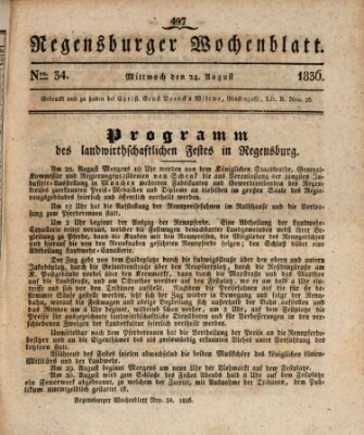 Regensburger Wochenblatt Mittwoch 24. August 1836