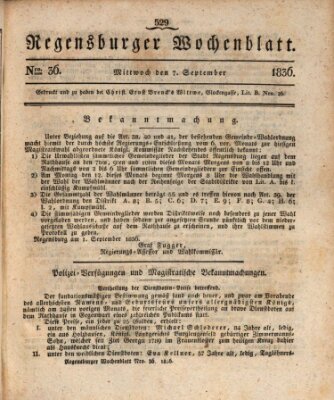 Regensburger Wochenblatt Mittwoch 7. September 1836