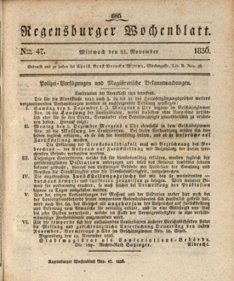 Regensburger Wochenblatt Freitag 25. November 1836