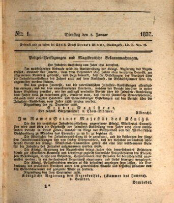 Regensburger Wochenblatt Dienstag 3. Januar 1837