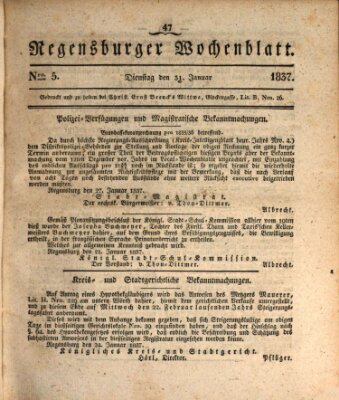 Regensburger Wochenblatt Dienstag 31. Januar 1837